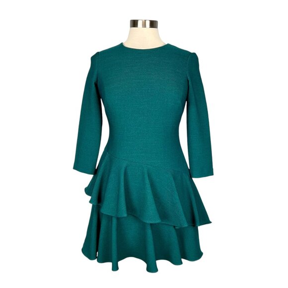 Eliza J Womens Petite Emerald Green Tiered Ruffle Knit Dress 3/4 Sleeve size 4P - Picture 2 of 12